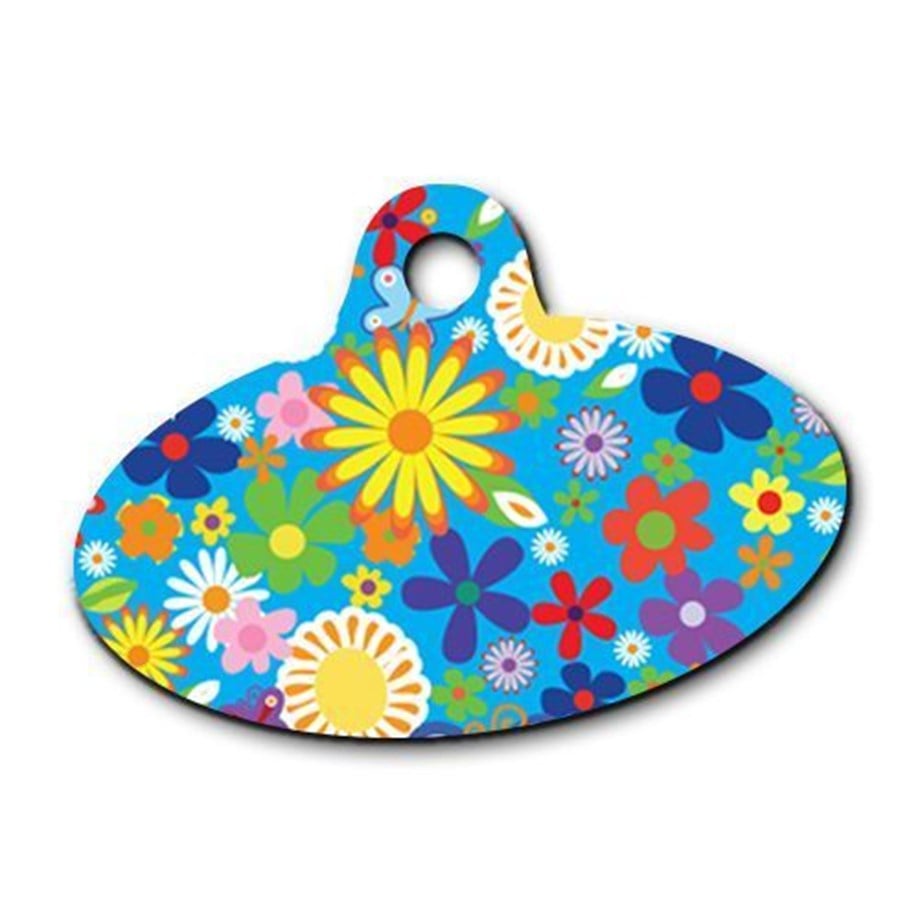 Flower Patterned Ellipse Cat Dog Tag