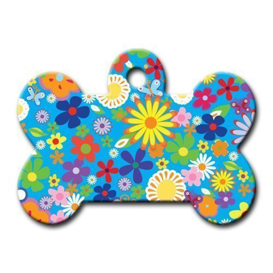 Flower Patterned Bone Cat Dog Tag