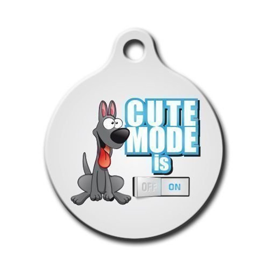 Cute Mode Is On (Blue) Round Dog Tag