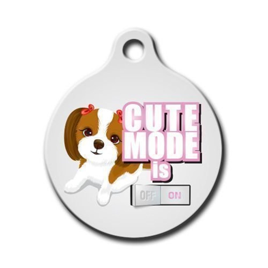 Cute Mode Is On (Pink) Round Dog Tag