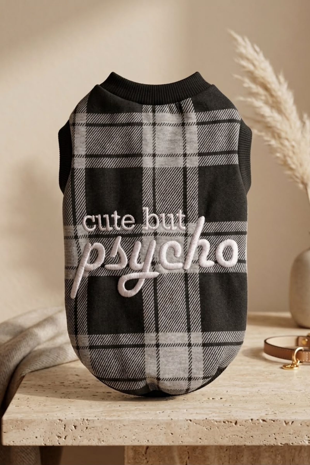 Lolidogs Cute But Psycho Köpek Sweatshirtü Ekose