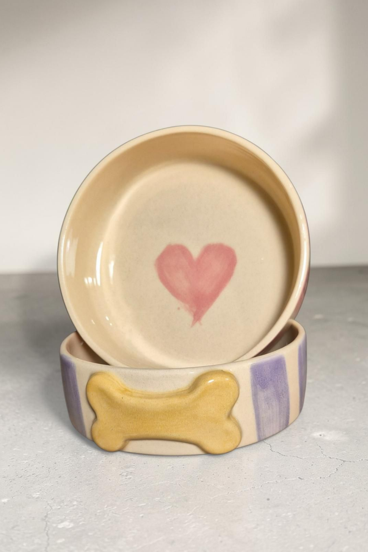 Feza Seramik Mama Kasesi Mor Çizgili Kemikli