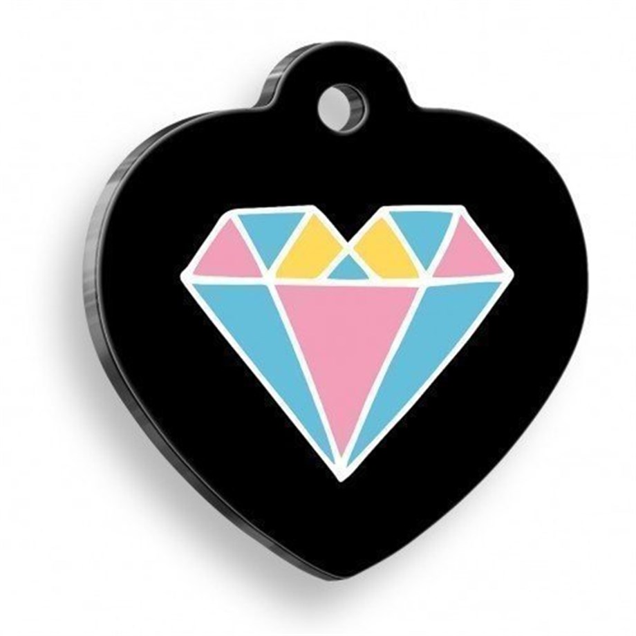 Diamond Heart Black Cat And Dog Tag