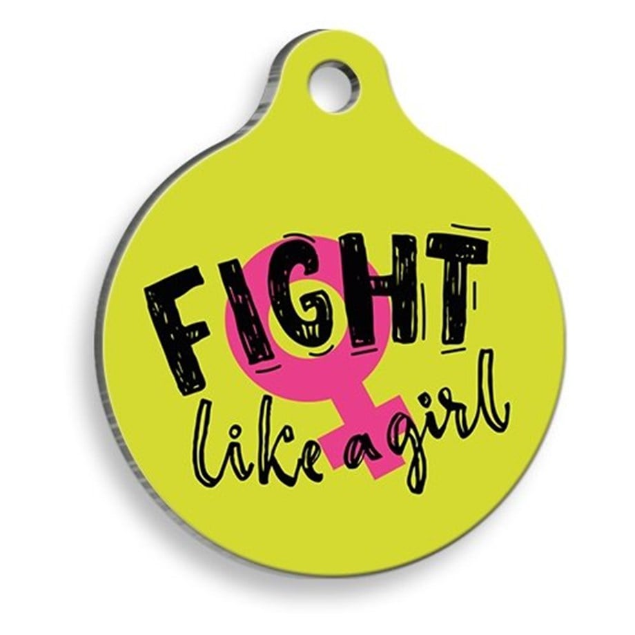 Fight Like A Girl Round Shaped Cat And Dog Tag