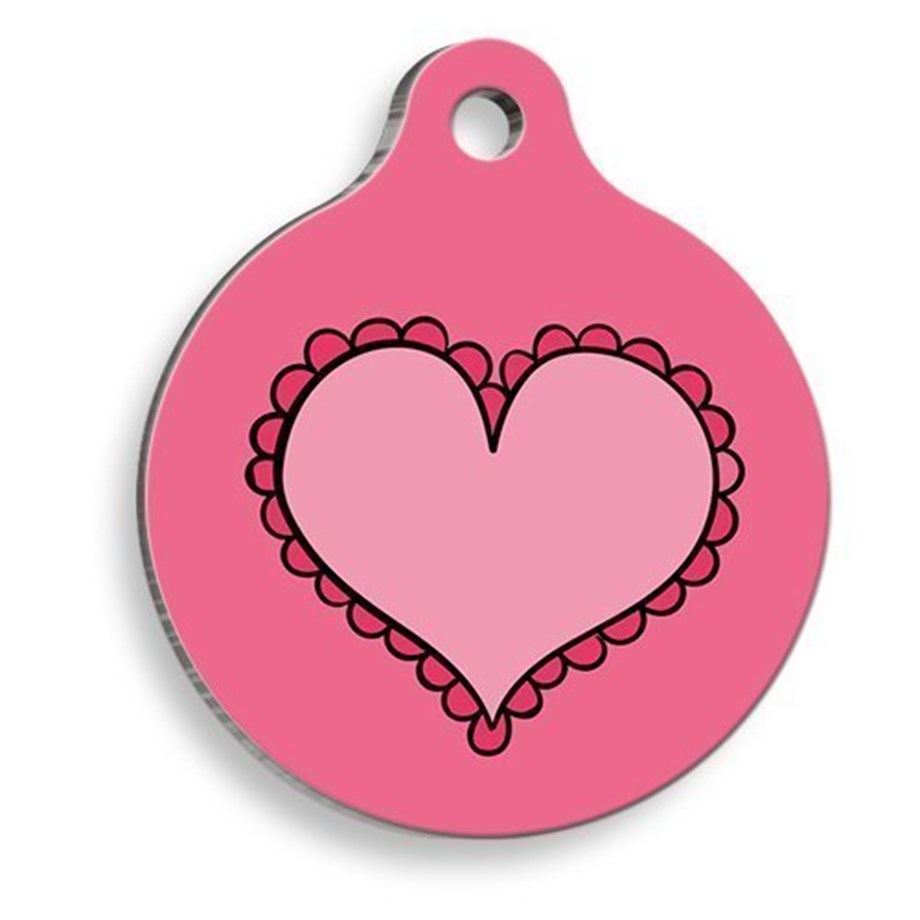 Ruffed Heart Round Cat And Dog Tag