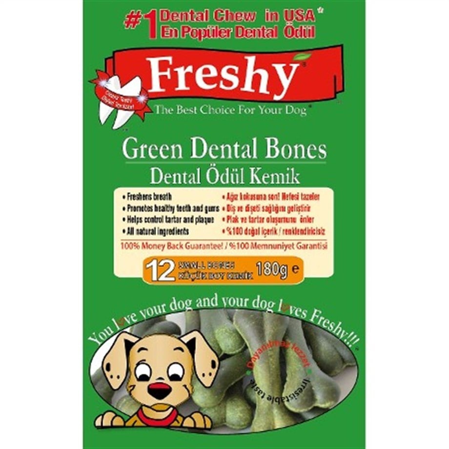 Freshy Dental Bones Diş ve Diş Eti Sağlığını Koruyan Klorofilli Köpek Ödül Kemiği 12'li 180 Gr