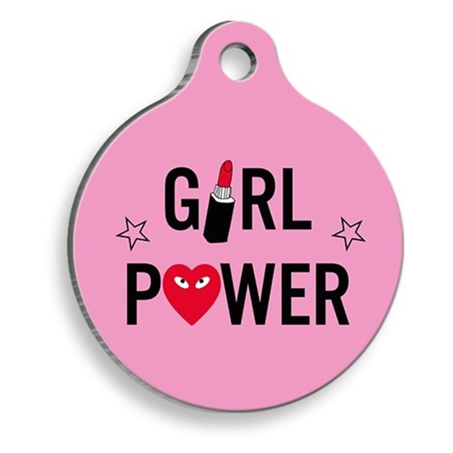 Girl Power Round Shaped Cat And Dog Tag