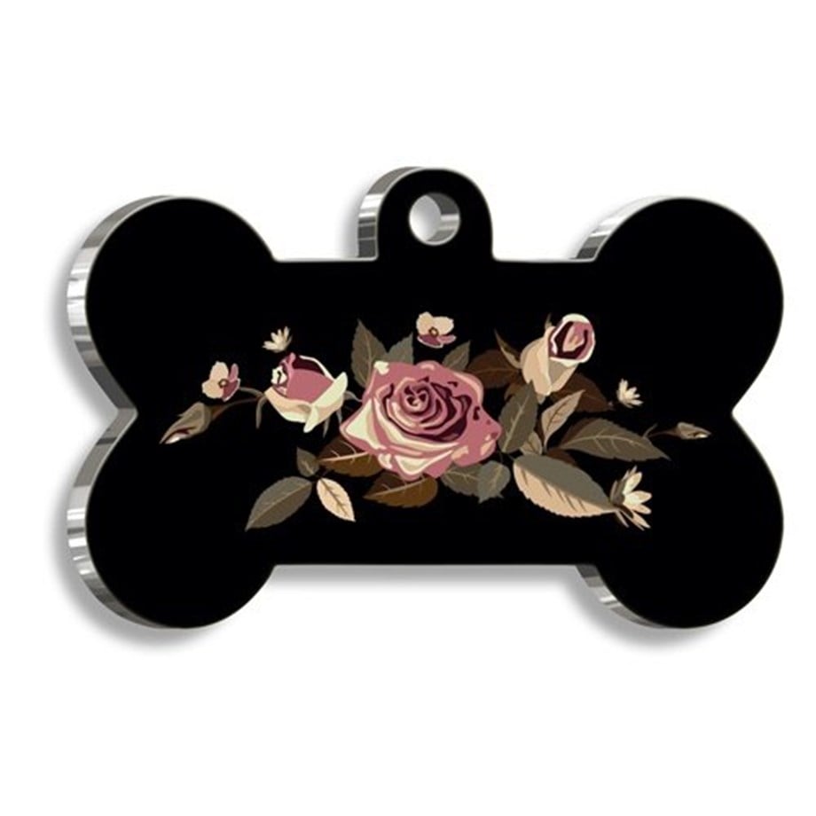 Rose Patterned Bone Shaped Cat Dog Tag