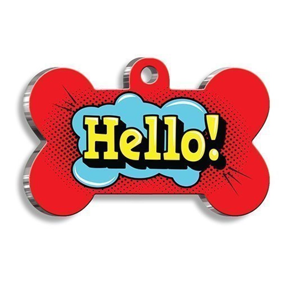 Hello Bone Shaped Dog Tag