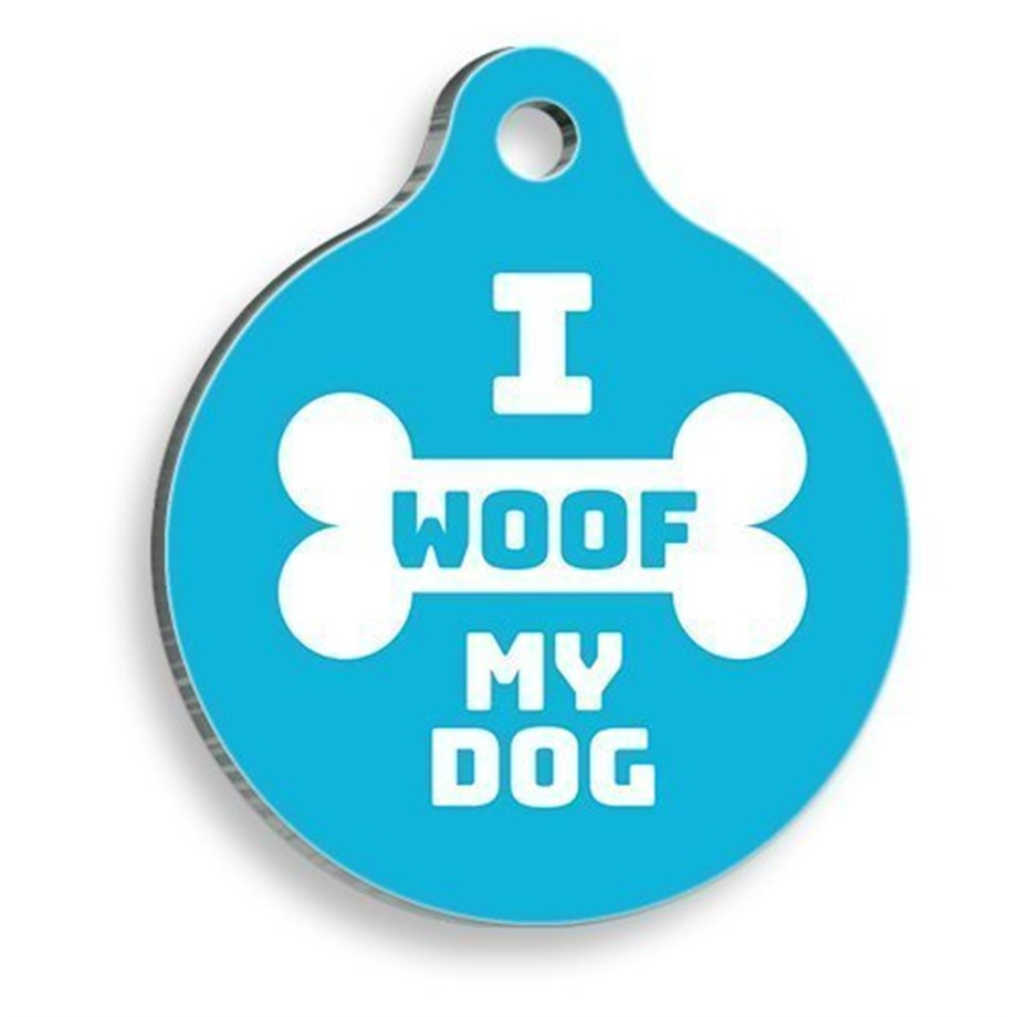 I Woof My Dog Blue Round Dog Tag