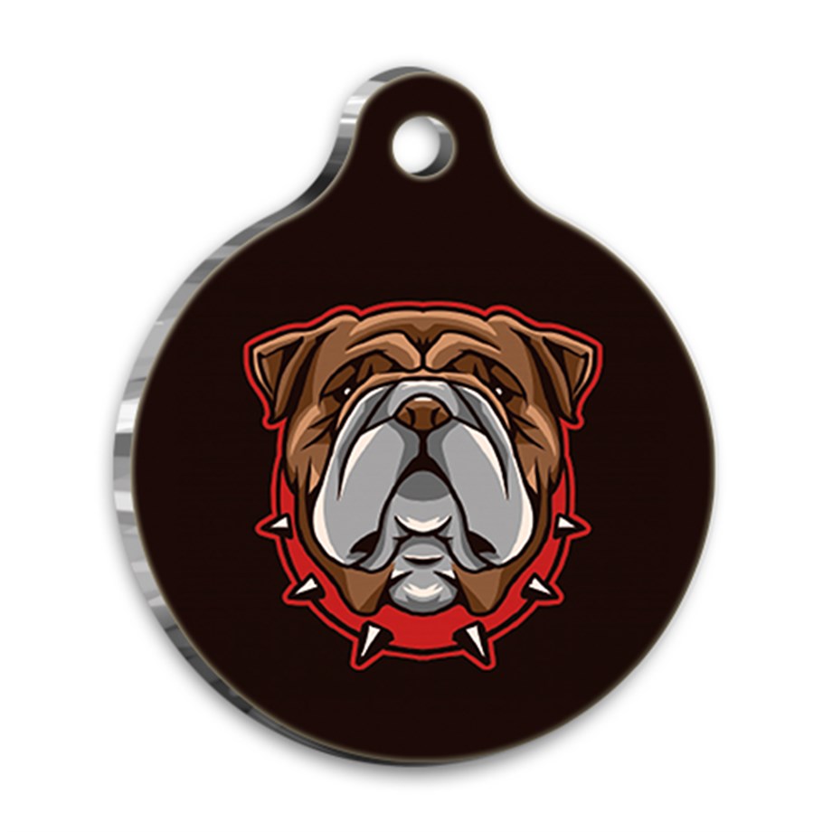 Illustration Bulldog Round Dog Tag