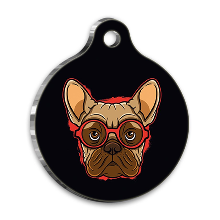 Illustration French Bulldog 2 Round Dog Tag