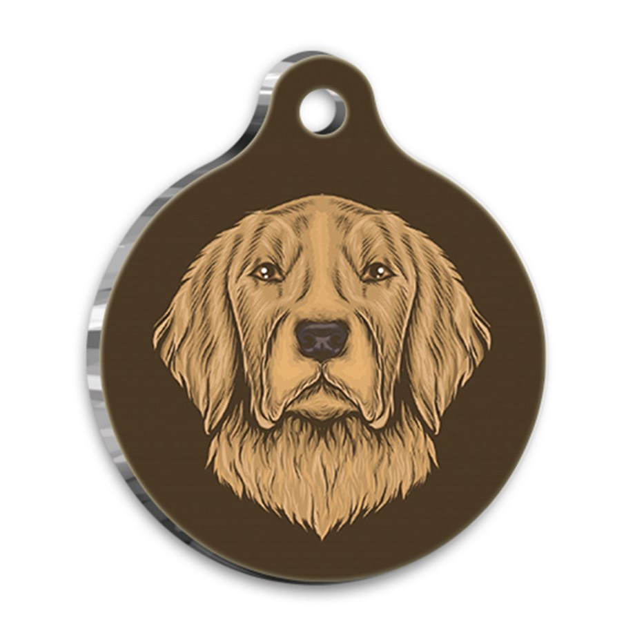 Illustration Golden Retriever Round Dog Tag