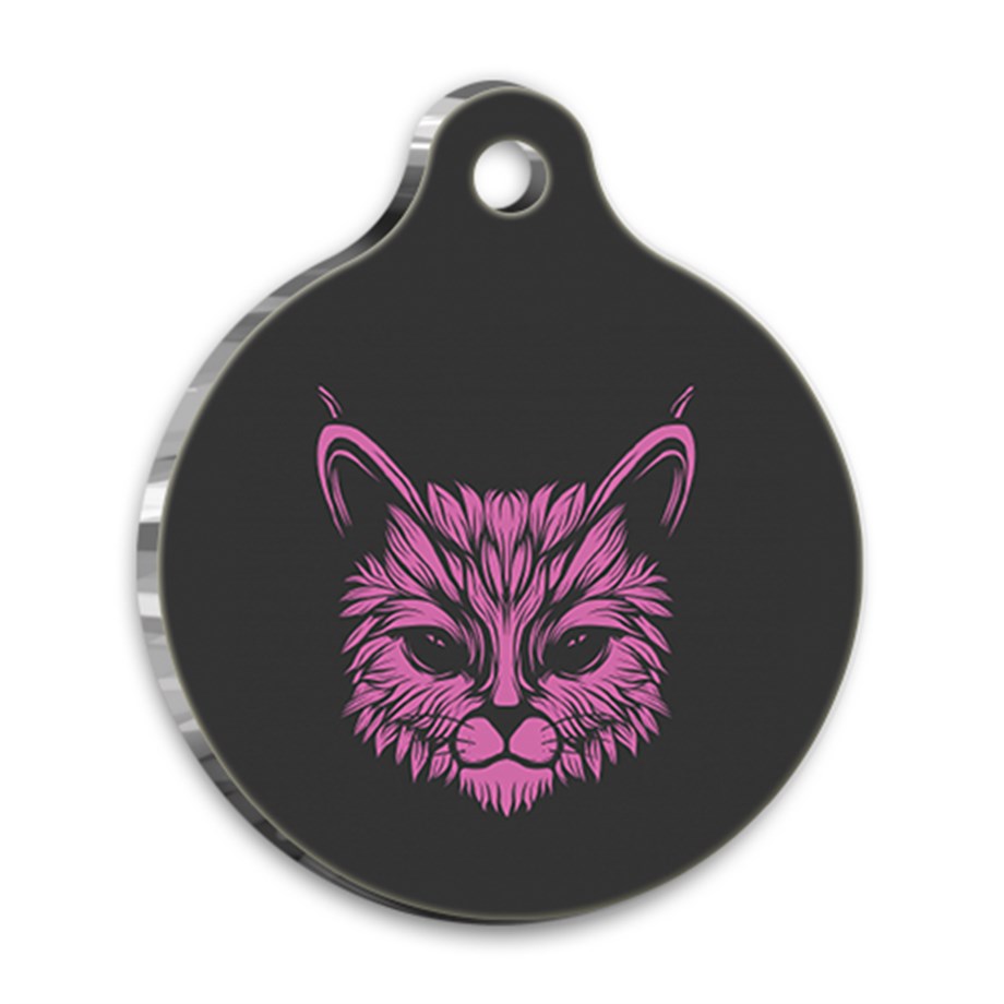 Illustration Purple Cat Face Round Cat Tag