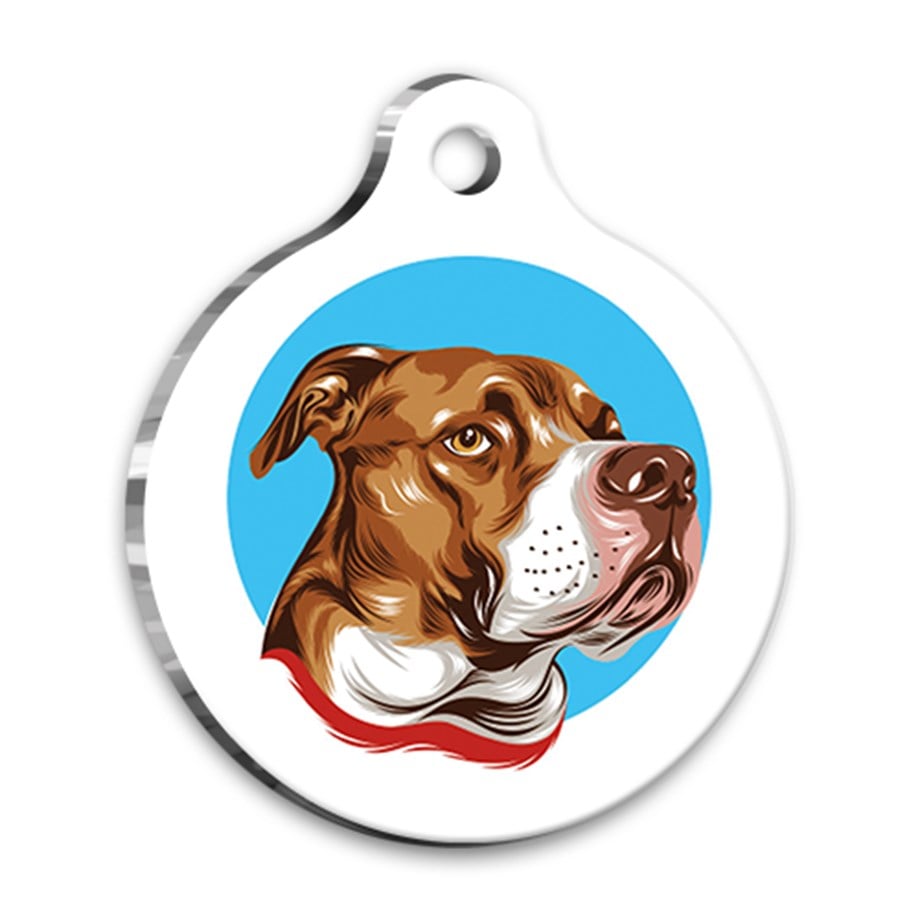 Illustration Pitbull 2 ​​Round Dog Tags