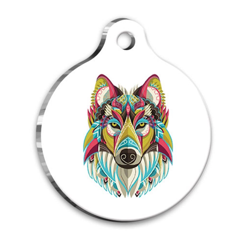 Illustration Colored Wolf Round Dog Tag