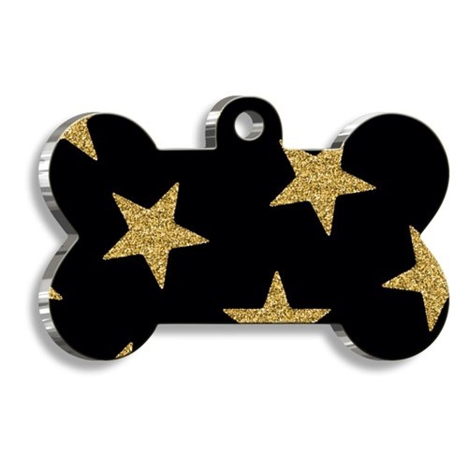 Glittering Stars Bone Shaped Dog Tag