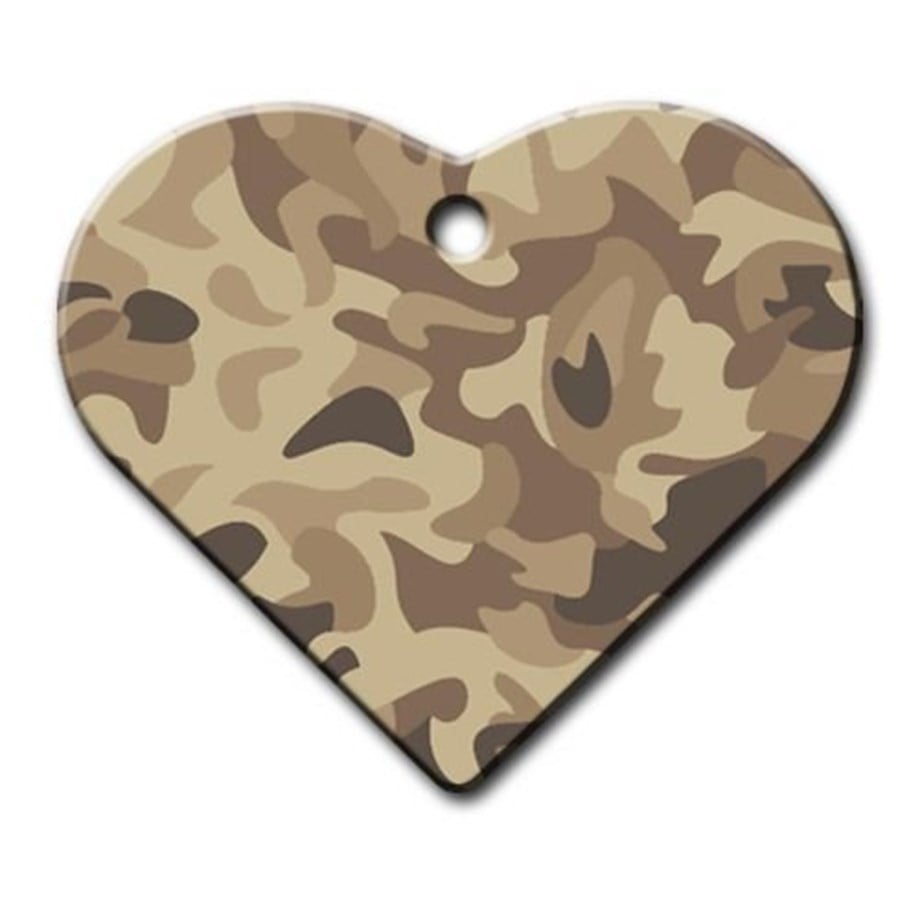 Brown Camouflage Patterned Wide Heart Cat Dog Tag