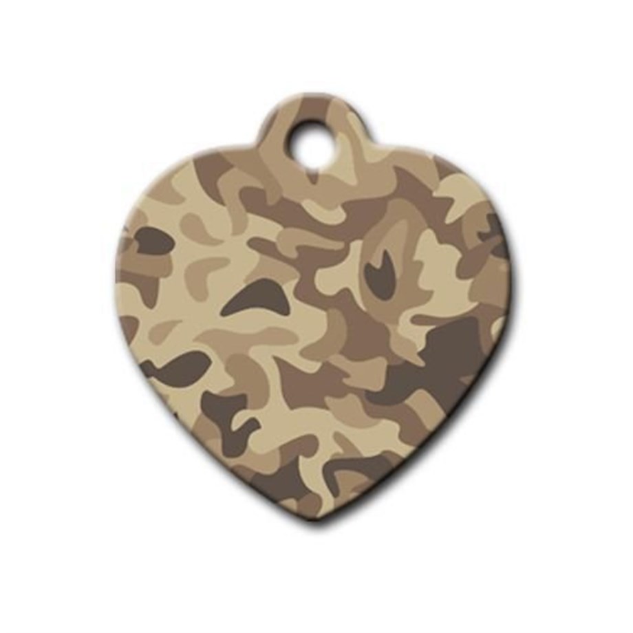 Brown Camouflage Patterned Heart Cat Dog Tag