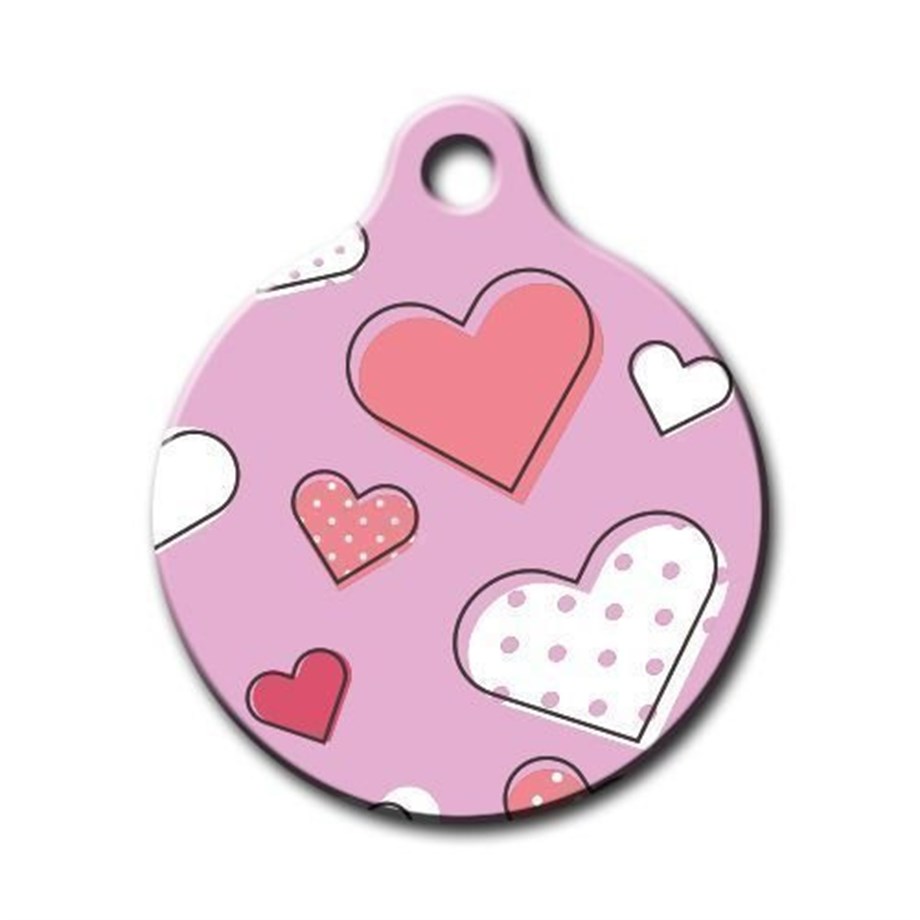 Heart Patterned Round Cat Dog Tag