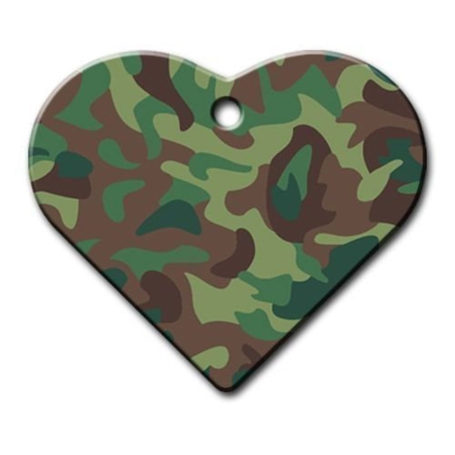 Wide Heart Cat Dog Tag With Camouflage Pattern