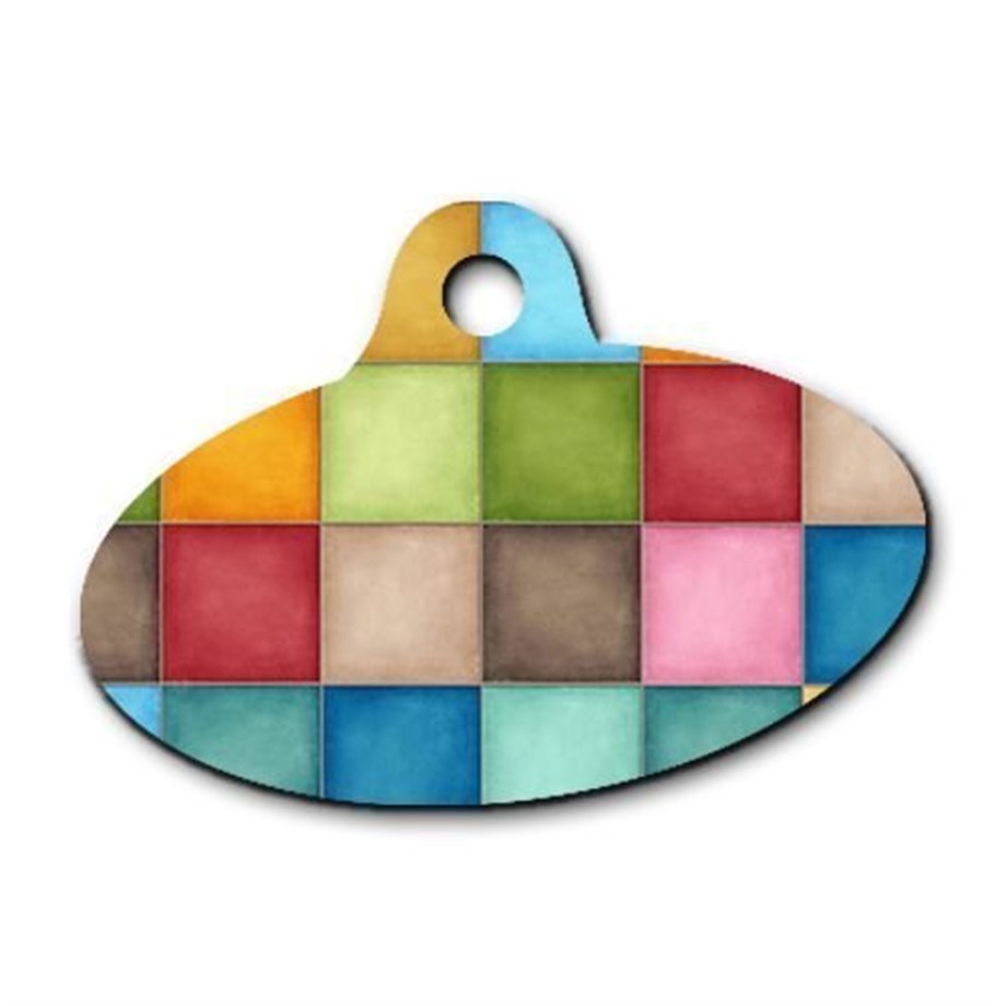 Square Patterned Ellipse Cat Dog Tag