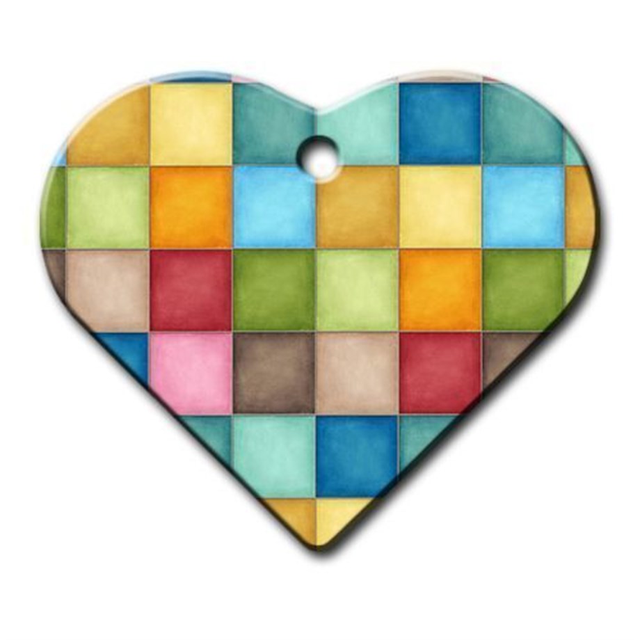 Square Patterned Wide Heart Cat Dog Tag
