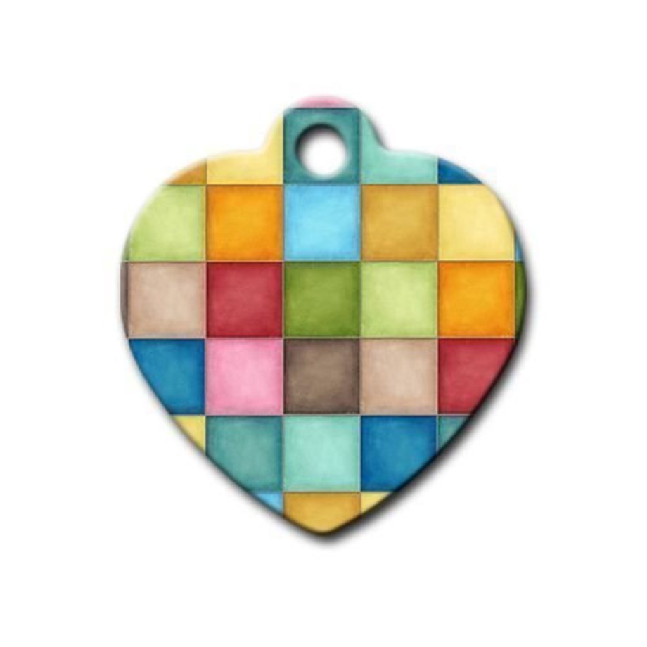 Square Patterned Heart Cat Dog Tag