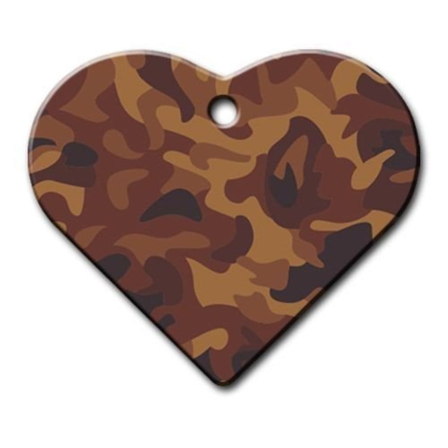 Red Camouflage Patterned Wide Heart Cat Dog Tag