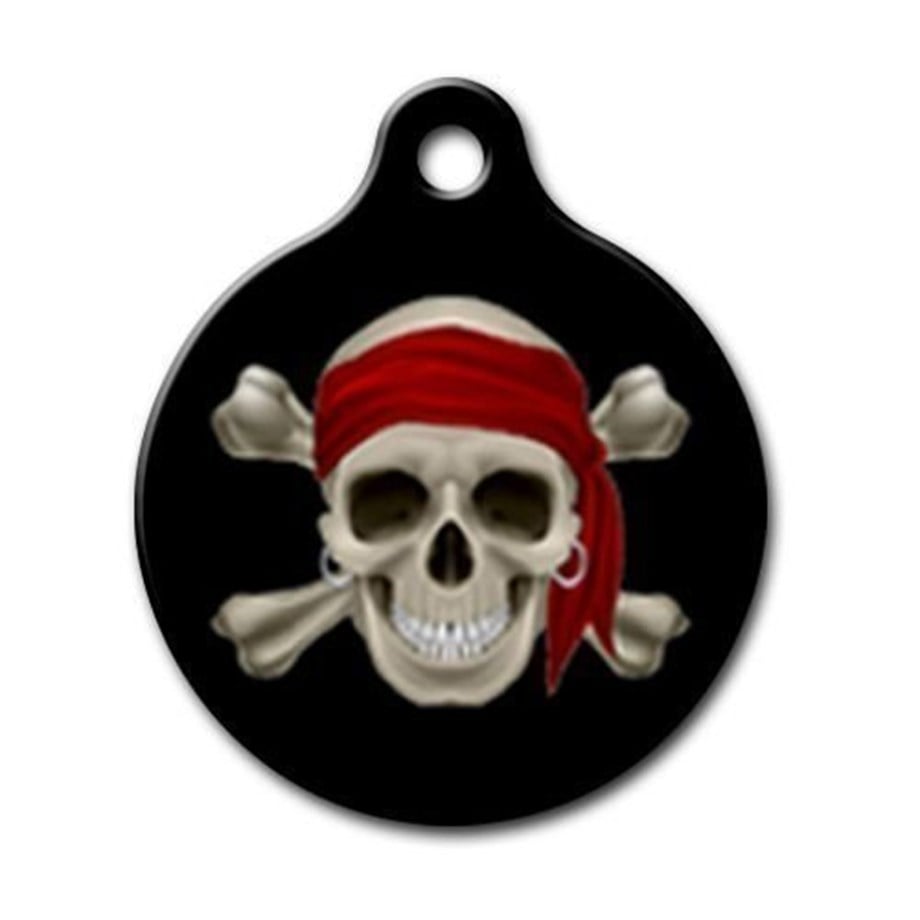 Round Cat Dog Tag With Pirate Patterned Pirate