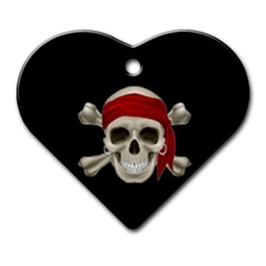 Kulukafa Pirate Wide Heart Cat Dog Tag