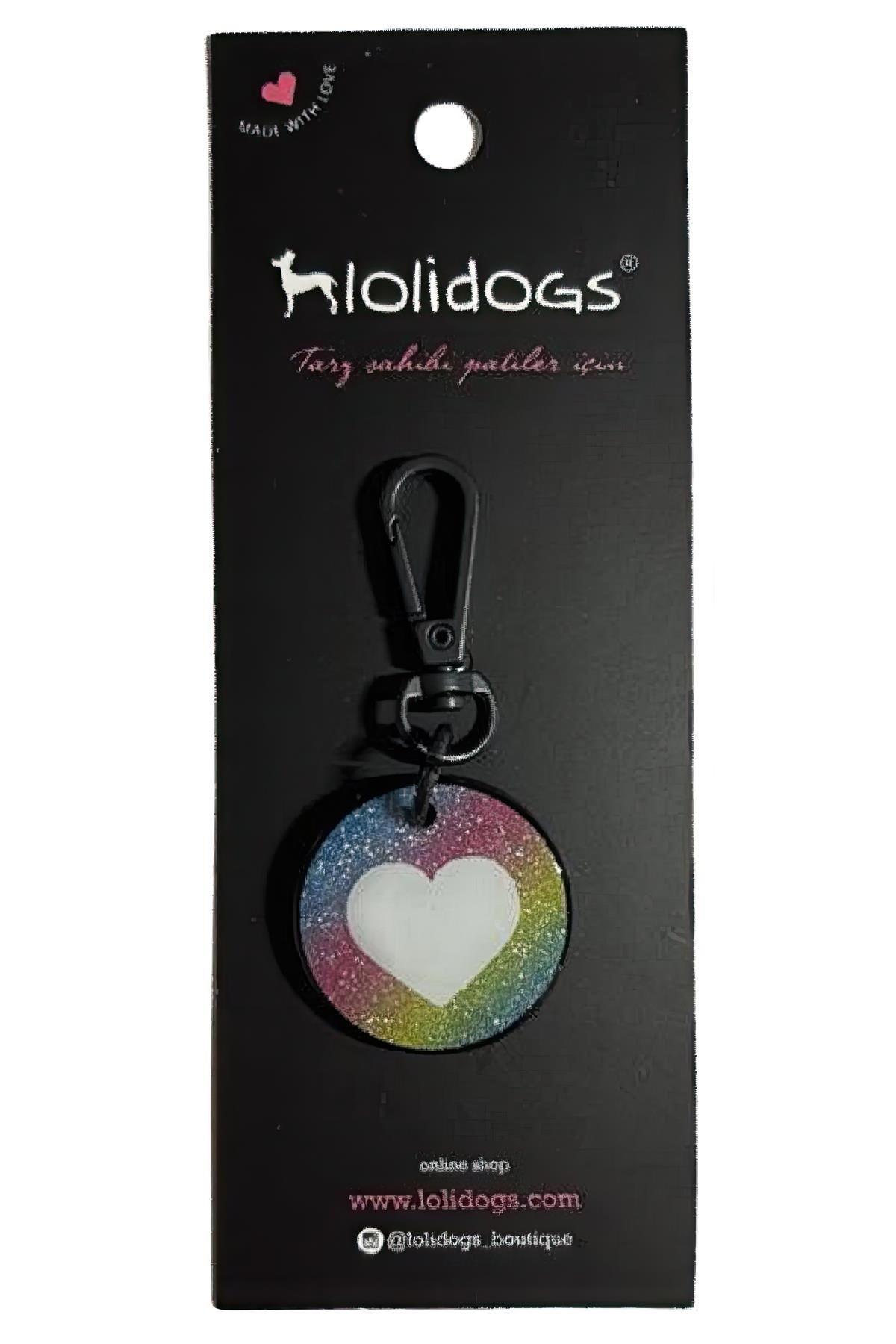 Lolidogs Lover Köpek Künyesi Beyaz Kalp - Rainbow