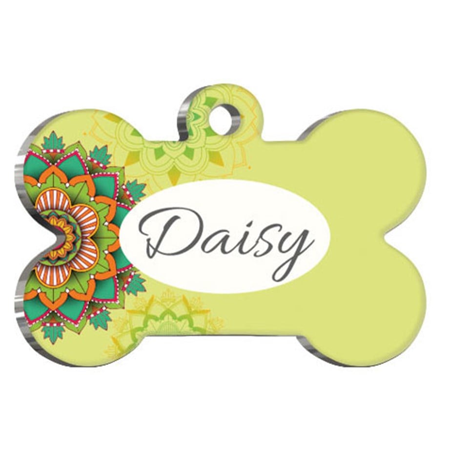 Mandala Green Patterned Cat Dog Tag