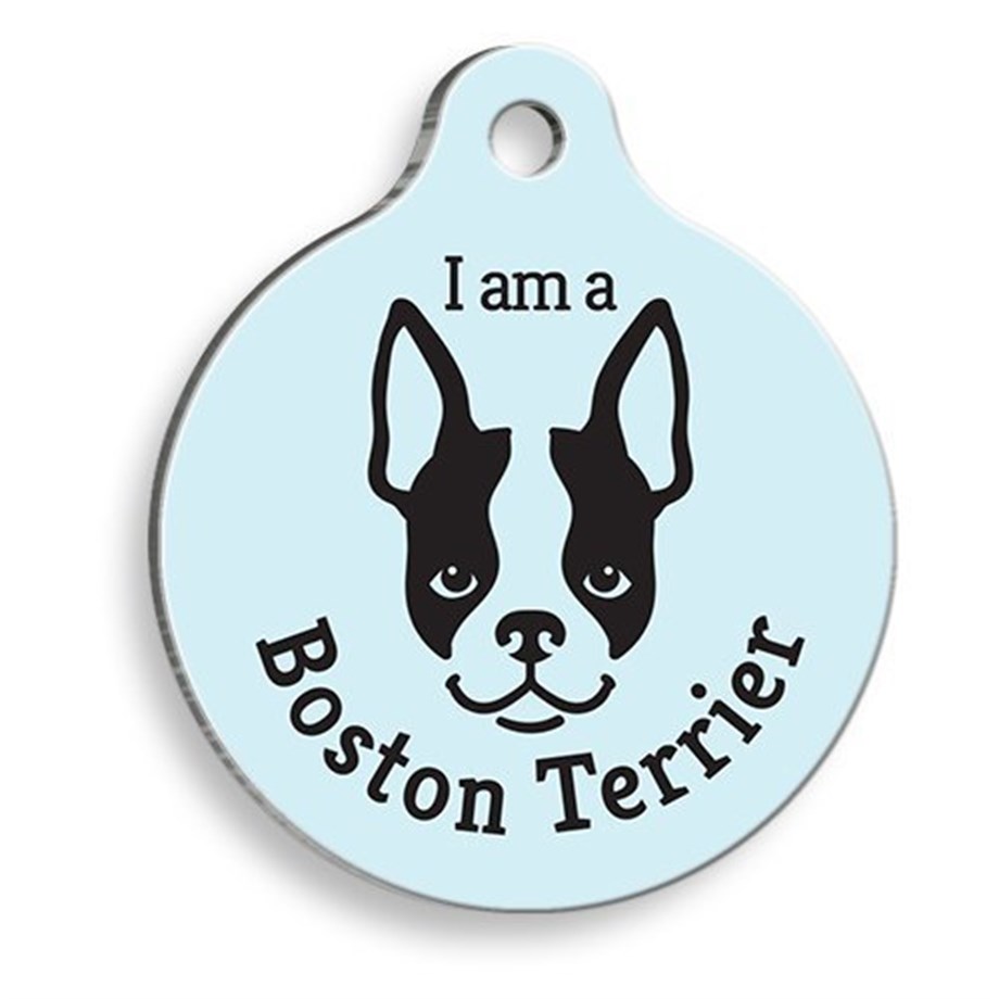 Blue Boston Terrier Round Dog Tag