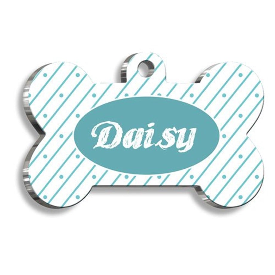 Blue Striped And Dotted Cat Dog Tag