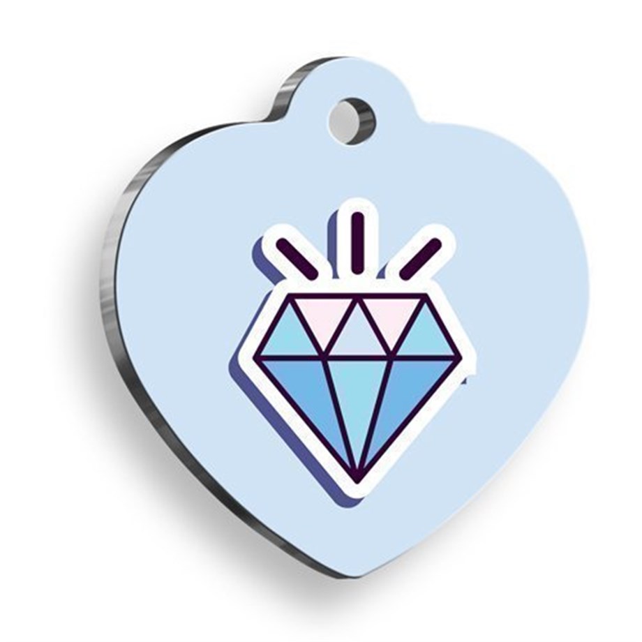 Blue Diamond Heart -Shaped Cat Dog Tag
