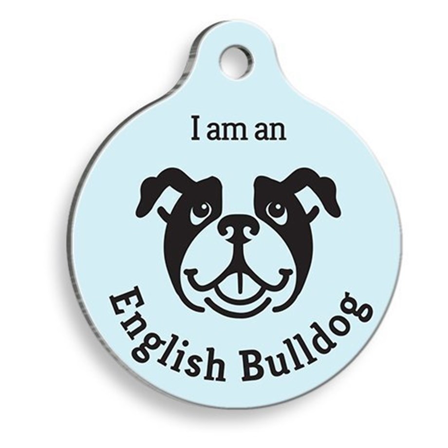 Blue English Bulldog Round Dog Tag
