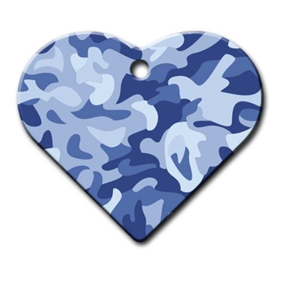 Blue Camouflage Patterned Wide Heart Cat Dog Tag