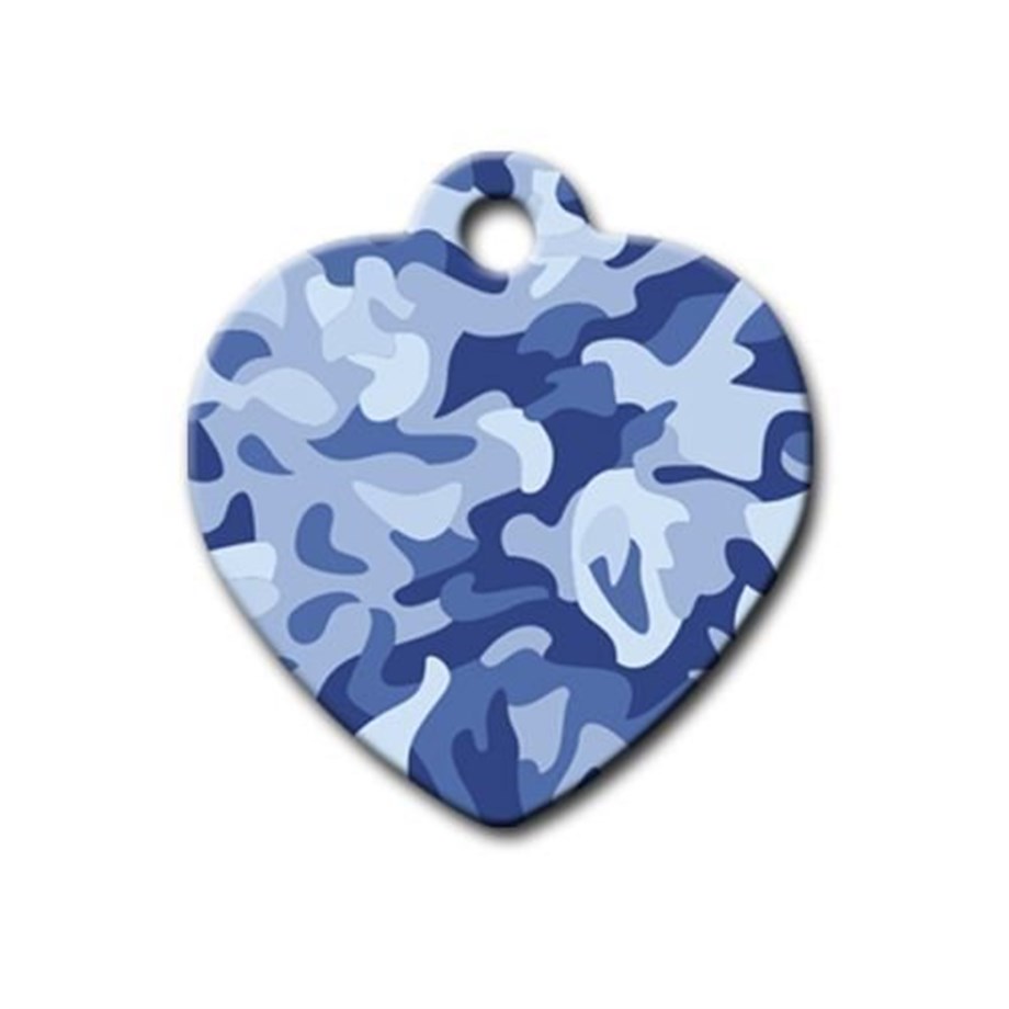 Blue Camouflage Patterned Heart Cat Dog Tag