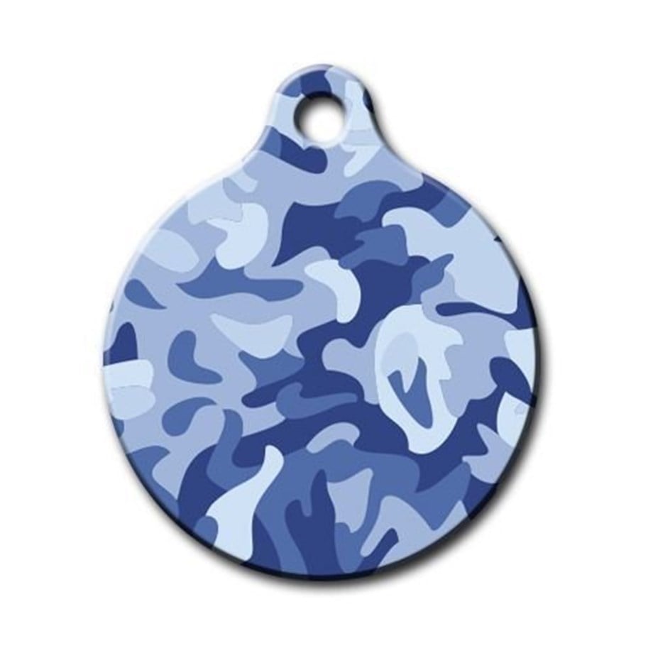 Blue Camouflage Patterned Round Cat Dog Tag