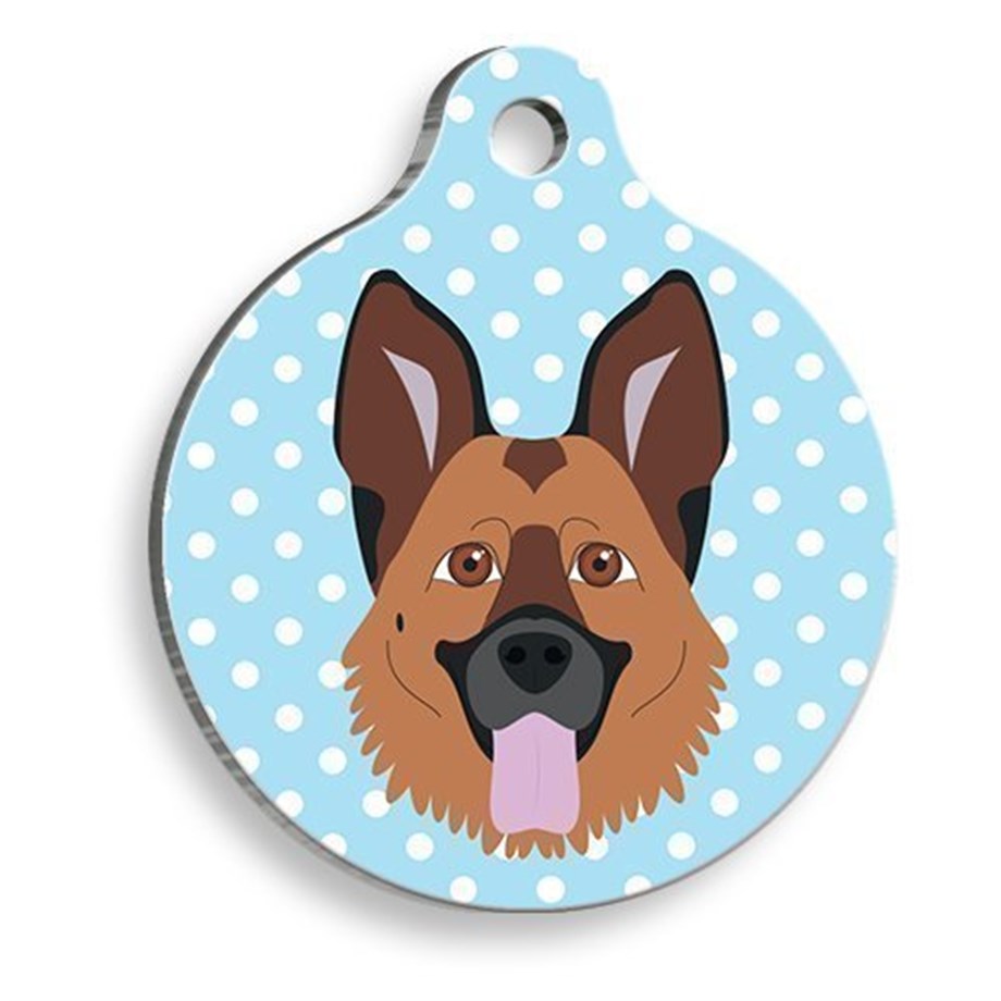 Blue Polka Dot German Wolf Round Dog Tag