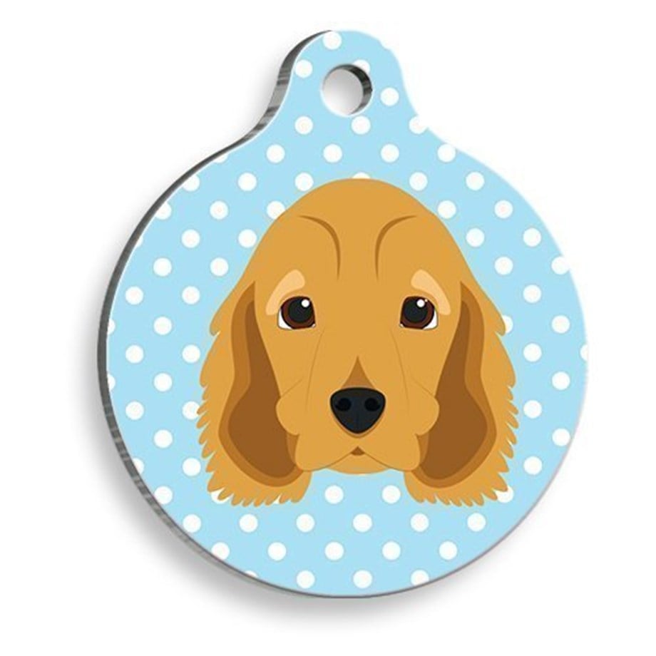 Blue Polkaan Cocker Spaniel Round Dog Tag