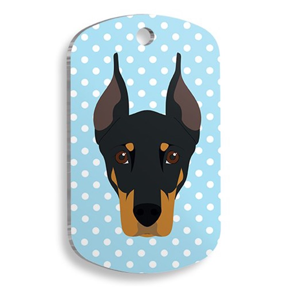 Blue Polka Dot Doberman Pinscher Soldier Cat And Dog Tag