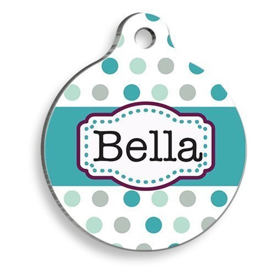 Blue Polka Dot Round Cat And Dog Tag