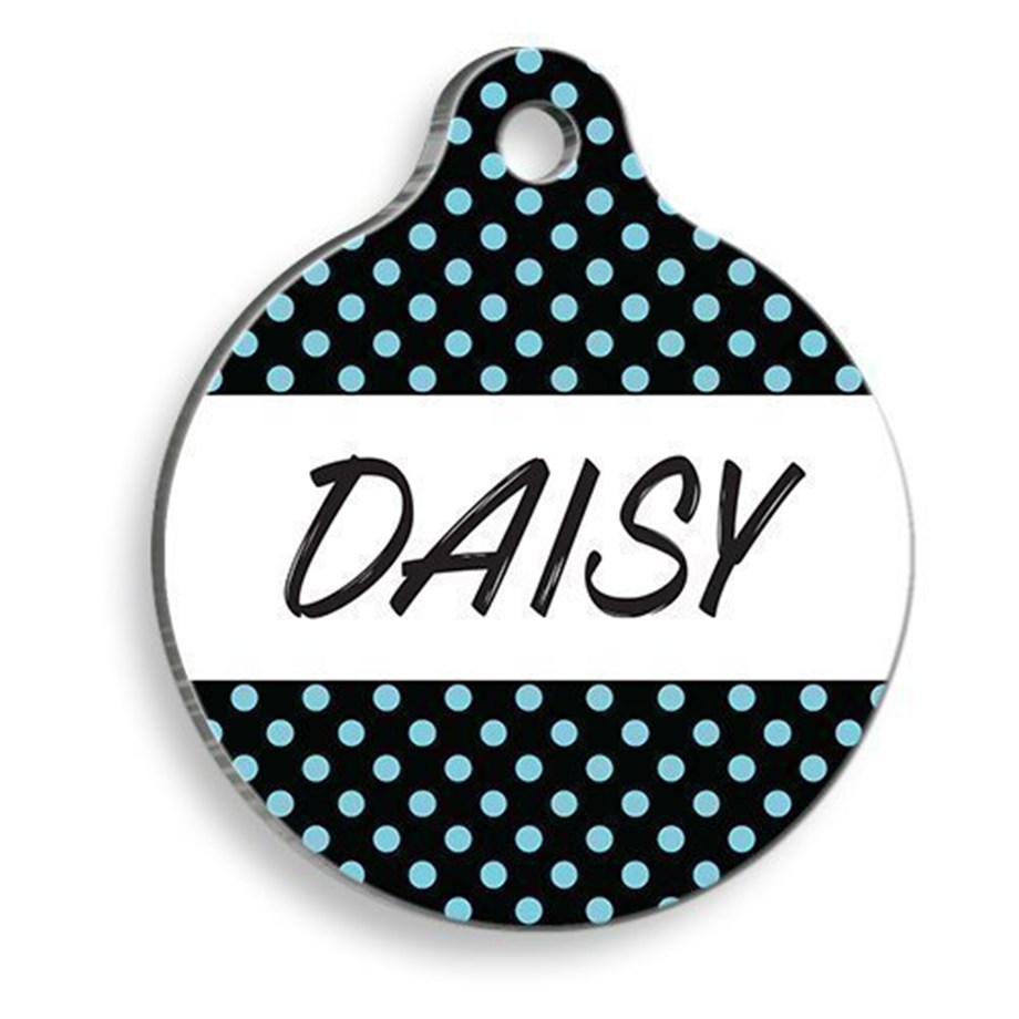 Blue Polka Dot Round Cat And Dog Tag
