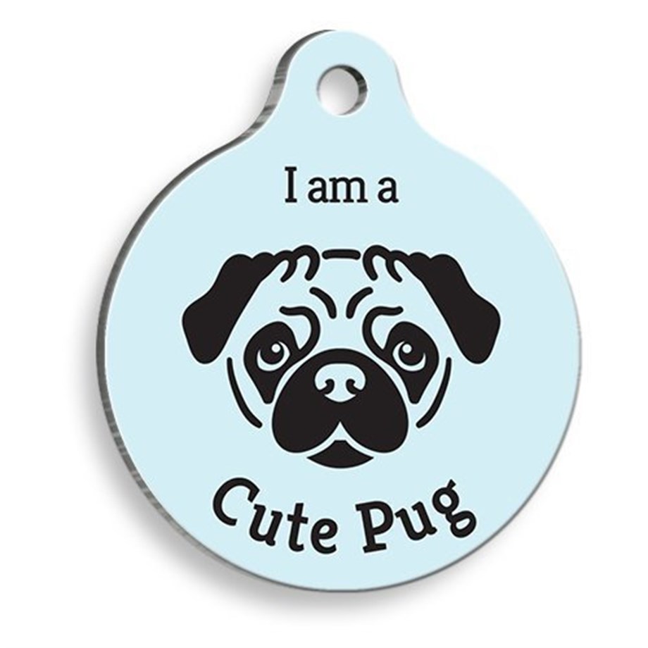 Blue Pug Round Dog Tag