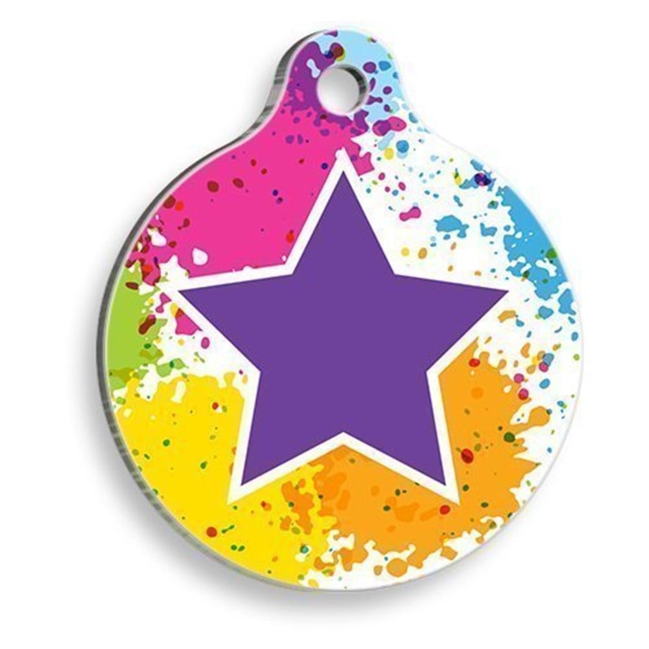 Purple Star Round Cat And Dog Tag