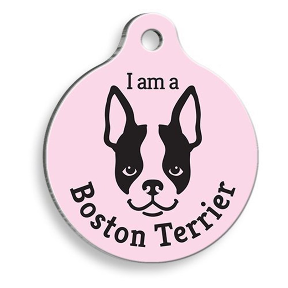 Pink Boston Terrier Round Dog Tag