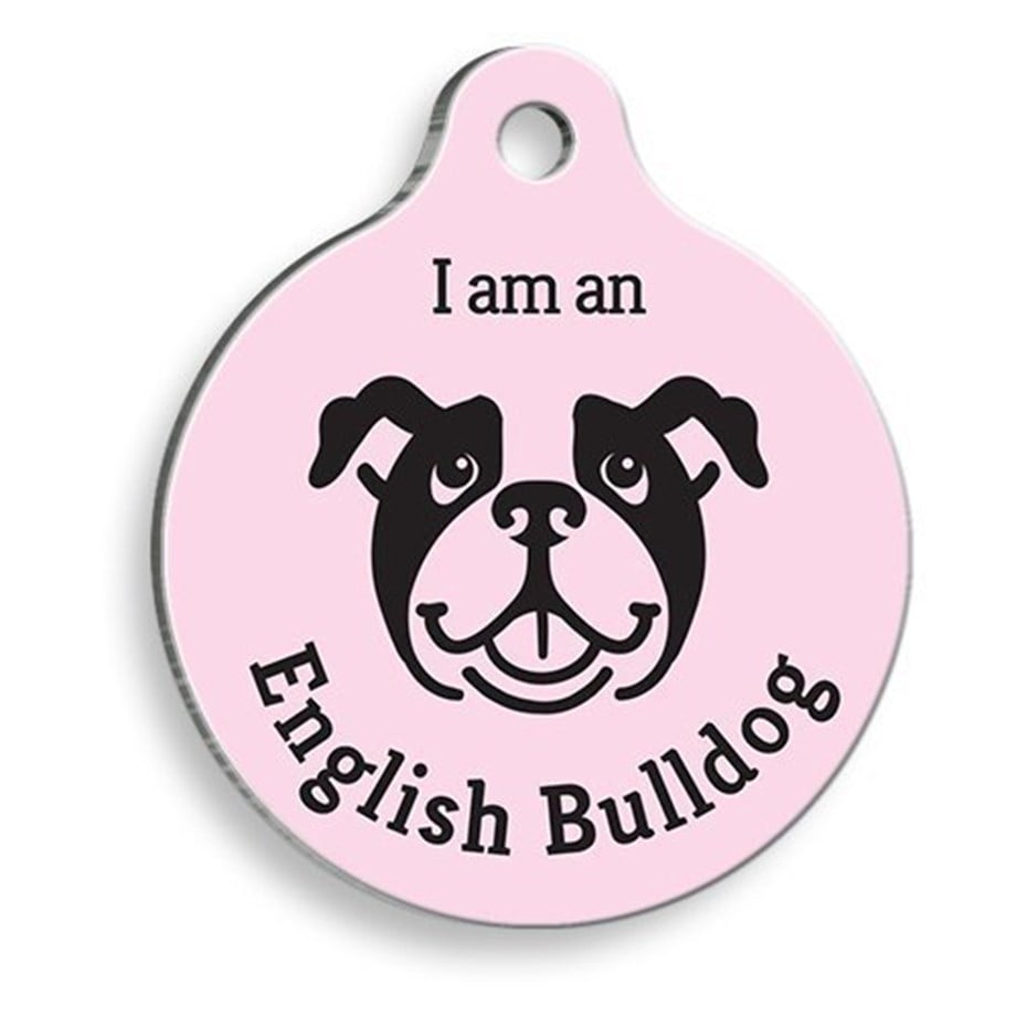 Pink English Bulldog Round Dog Tag