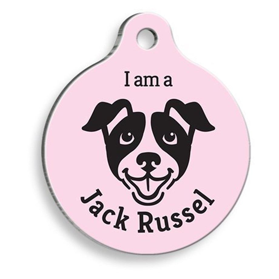 Pink Jack Russel Round Dog Tag
